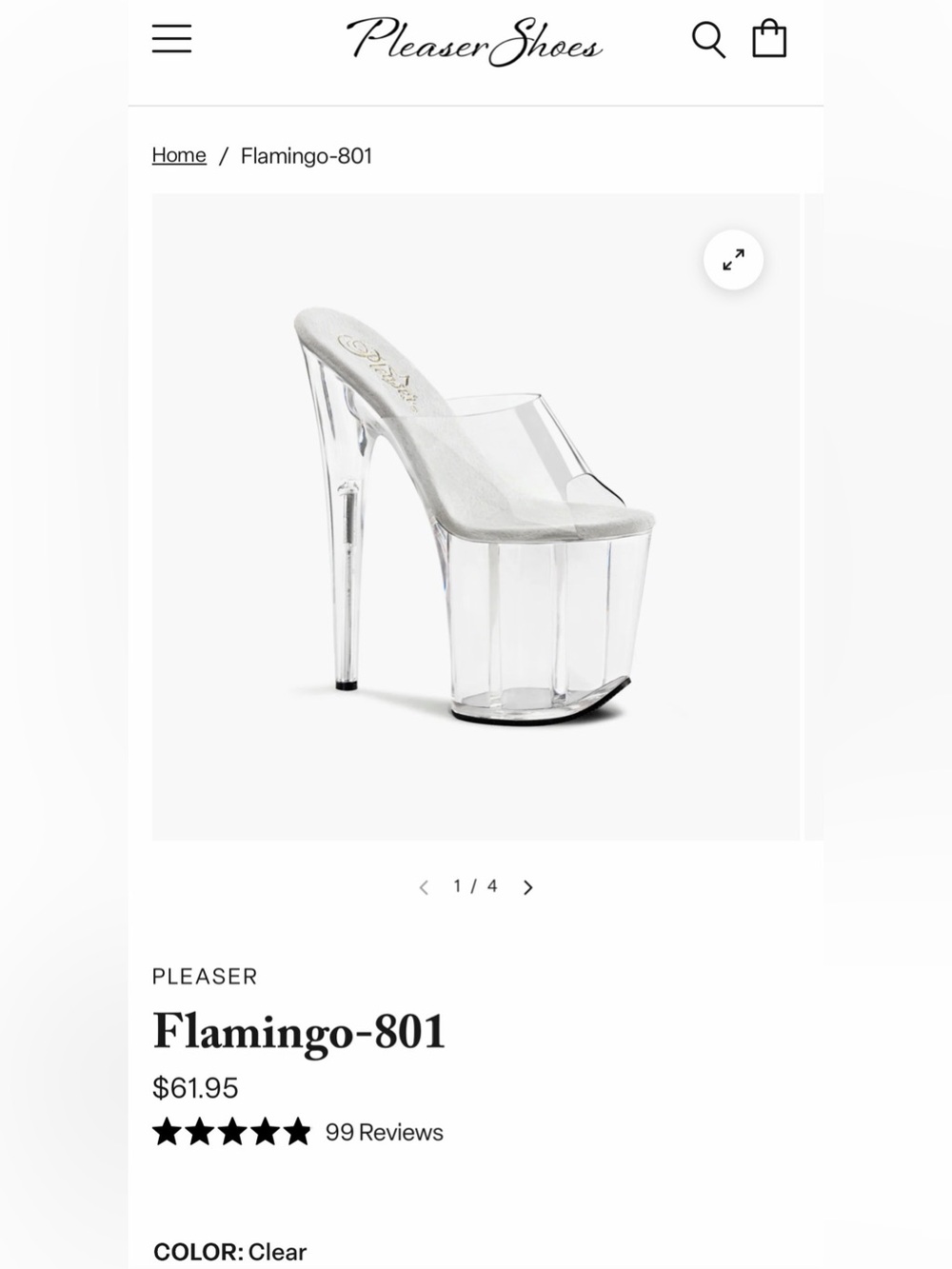 Pleaser Flamingo-801 Clear Platform Mule with White Insole